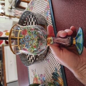 MacKenzie-Childs Gold and Red Decorative Glass Art Goblet